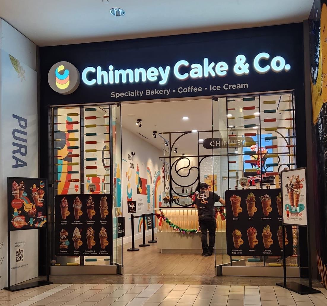Chimney Cake and Co storefront branding and window graphics by KStell Studio in Miami