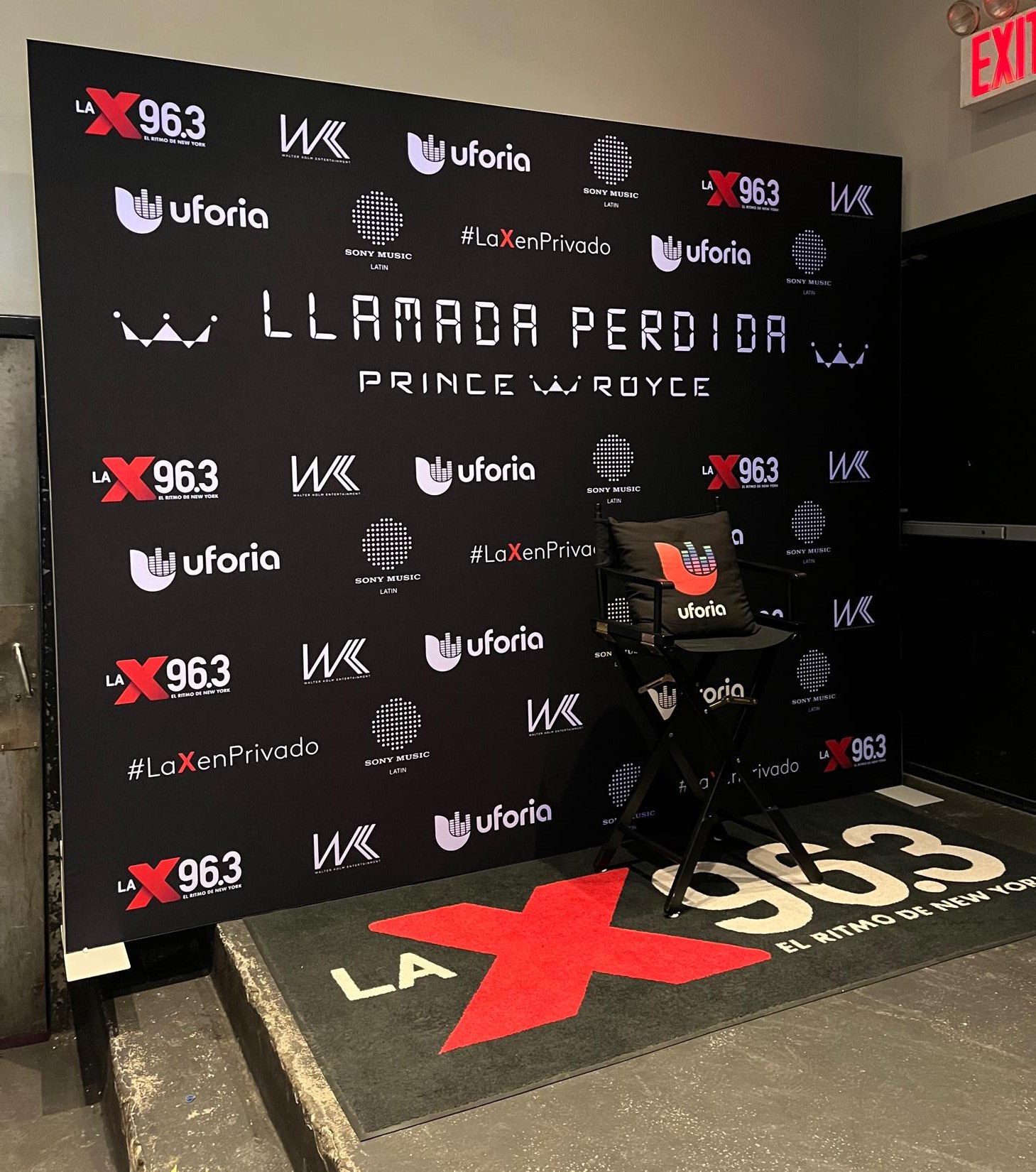 Prince Royce and La X 96.3 step and repeat backdrop printed by KStell Studio in Miami