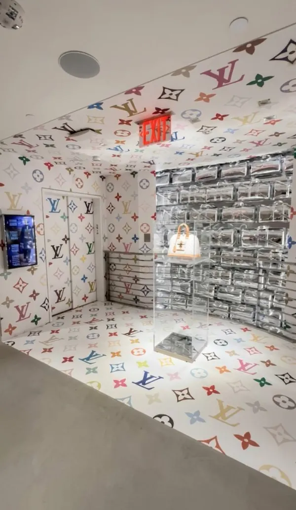 Louis Vuitton x Supreme pop-up with multicolor monogram wall, door and floor vinyl by KStell Studio